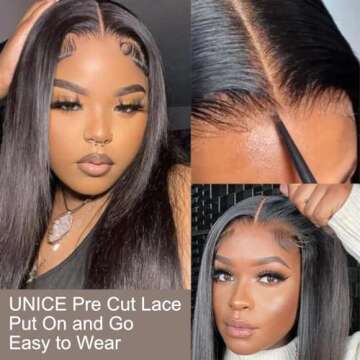 UNICE Wear and Go Wig Pre Cut Lace Straight Hair 6X4.5 Transparent Lace Front Wigs Human Hair Glueless Beginners Wig Pre Plucked Breathable Cap 150% Density 20inch,1.0 Count