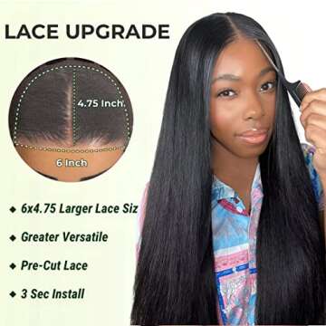 UNICE Wear and Go Wig Pre Cut Lace Straight Hair 6X4.5 Transparent Lace Front Wigs Human Hair Glueless Beginners Wig Pre Plucked Breathable Cap 150% Density 20inch,1.0 Count