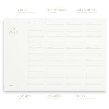 Pinesman - One Week - Elegant Undated Weekly Desk Planner, Gold Foiled, A4, Minimalist Weekly To Do List Notepad, Daily Schedule, Week Planner Pad, Eco-friendly, FSC™ Certified Work Planner