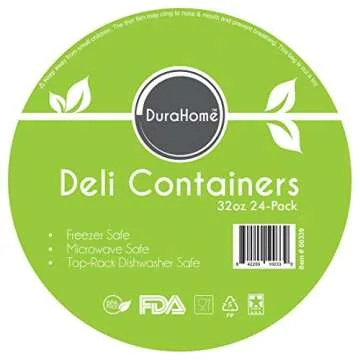DuraHome - Deli food Storage Containers with Lids 32 oz, Quart Pack of 24 Leak-proof Freezer Safe Microwaveable Soup Storage Container - Clear Plastic Premium Quality