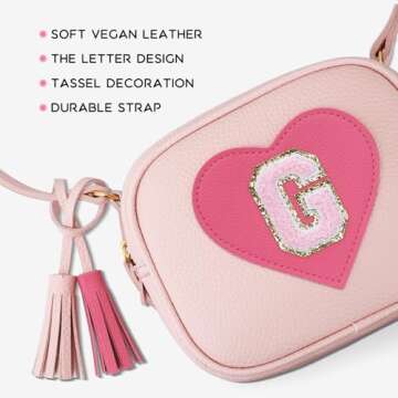 KKXIU Kids Purse Toddler Gifts for Girls and Women Vegan Leather Crossbody Bag with Tassel (G)