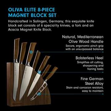 Messermeister Oliva Elite 8-Piece Magnet Block Set - Premium Kitchen Knives for Every Chef