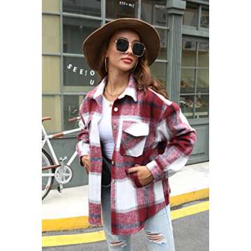 BOUTIKOME Womens Plaid Shacket Stylish Flannel Jacket
