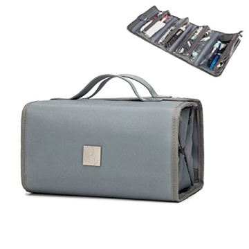 TSA Approved Roll Up Makeup Bag with Clear Pouches Grey