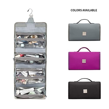 TSA Approved Roll Up Makeup Bag with Clear Pouches Grey