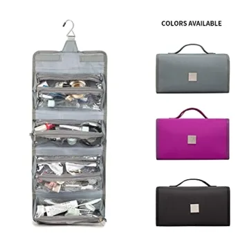 TSA Approved Roll Up Makeup Bag with Clear Pouches Grey