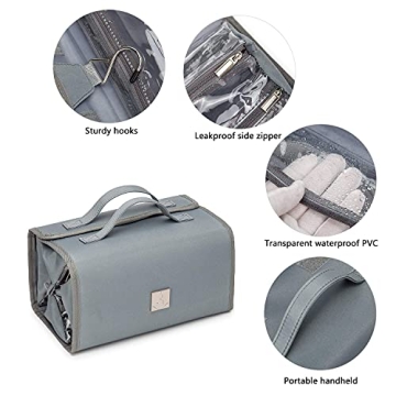TSA Approved Roll Up Makeup Bag with Clear Pouches Grey