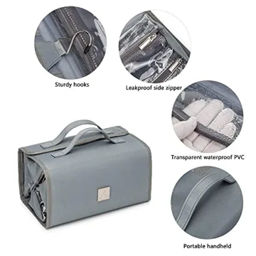 TSA Approved Roll Up Makeup Bag with Clear Pouches Grey