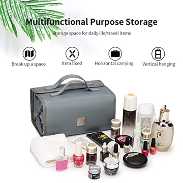 TSA Approved Roll Up Makeup Bag with Clear Pouches Grey