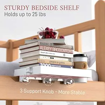 SOLEJAZZ Bedside Shelf for Bed, Foldable Bunk Bed Shelf Clip On Nightstand Tray College Dorm Room Essential Table Caddy with Cup & Cord Holder for Top Bunk Organizer Bedroom, Normal Size, White