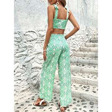 Floerns Women's 2 Piece Sets Summer Boho Floral Crop Tank Cami Tops and Wide Leg Pants Vacation Outf...