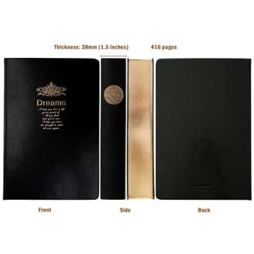 BenOpinion Thick Journal, Blank Premium Papers with Golden Rim, Hardcover Notebook with Black Soft Faux Leather Cover, 416 Pages 208 Sheets A5 Sketchbook for Writing Drawing