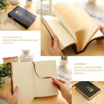 BenOpinion Thick Journal, Blank Premium Papers with Golden Rim, Hardcover Notebook with Black Soft Faux Leather Cover, 416 Pages 208 Sheets A5 Sketchbook for Writing Drawing