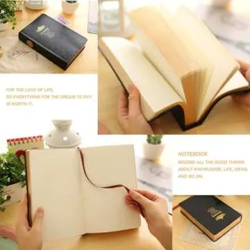 BenOpinion Thick Journal, Blank Premium Papers with Golden Rim, Hardcover Notebook with Black Soft Faux Leather Cover, 416 Pages 208 Sheets A5 Sketchbook for Writing Drawing