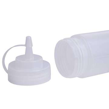 Bekith 12 pack 12 Oz Plastic Squeeze Condiment Bottles with Twist On Cap Lids and Discrete Measurements, Wide Mouth Empty Squirt Bottle For Sauce, Ketchup, BBQ, Dressing, Paint