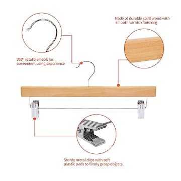 Amazon Basics Wooden Pants Hangers with Clips 10-Pack