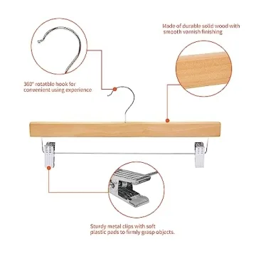 Amazon Basics Wooden Pants Hangers with Clips 10-Pack