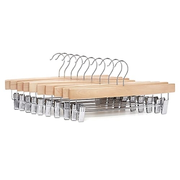 Amazon Basics Wooden Pants Hangers with Clips 10-Pack