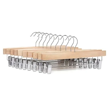 Amazon Basics Wooden Pants Hangers with Clips 10-Pack
