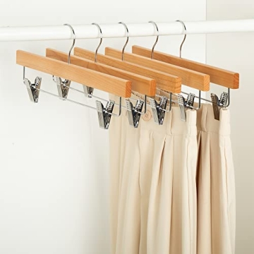 Amazon Basics Wooden Pants Hangers with Clips 10-Pack