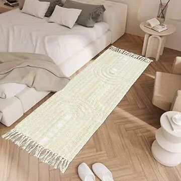 Boho Runner Rug 2'x4.3' Cotton Hand Woven Area Rug with Tassels Machine Washable Rainbow Rug Farmhouse Kitchen Rugs Hallway Runner Rug Carpet for Laundry Bedroom Living Room Kitchen