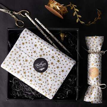 RUSPEPA Gift Wrapping Tissue Paper - Metallic Gold Star Print Tissue Paper Bulk for Gift Wrap, Art Crafts, DIY, Pack Bags - 19.5 x 27.5 inches - 25 Sheets