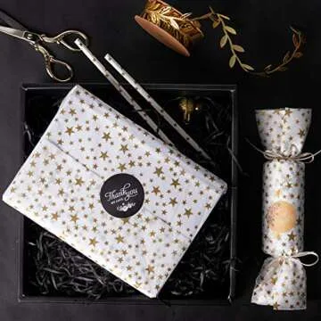 RUSPEPA Gift Wrapping Tissue Paper - Metallic Gold Star Print Tissue Paper Bulk for Gift Wrap, Art Crafts, DIY, Pack Bags - 19.5 x 27.5 inches - 25 Sheets
