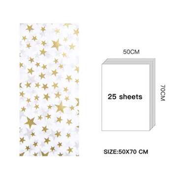 RUSPEPA Gift Wrapping Tissue Paper - Metallic Gold Star Print Tissue Paper Bulk for Gift Wrap, Art Crafts, DIY, Pack Bags - 19.5 x 27.5 inches - 25 Sheets