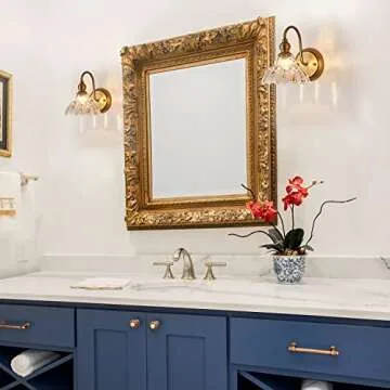 TLOLGT 2-Pack Modern Wall Sconces Gold Bathroom Vanity Lighting Fixtures Beautiful Wall Light Set of Two for Bedroom Bathroom Hallway Living Room Decor