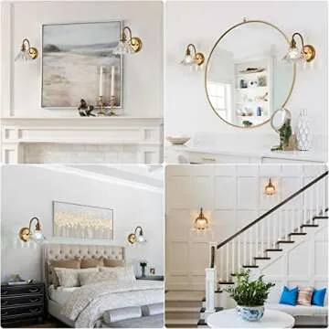 TLOLGT 2-Pack Modern Wall Sconces Gold Bathroom Vanity Lighting Fixtures Beautiful Wall Light Set of Two for Bedroom Bathroom Hallway Living Room Decor