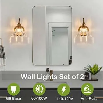 TLOLGT 2-Pack Modern Wall Sconces Gold Bathroom Vanity Lighting Fixtures Beautiful Wall Light Set of Two for Bedroom Bathroom Hallway Living Room Decor