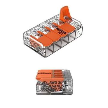 221-415 | WAGO Lever-Nuts® Splicing Connector | for Solid and Stranded Conductors | 5-Conductor with Operating levers | 24-12 AWG | Transparent housing | [Box of 25 Pieces]