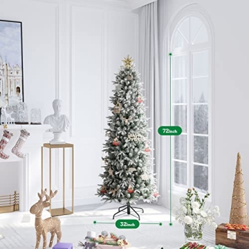 EZCHEER 6FT Pre-lit Snow Flocked Christmas Tree with Lights