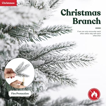 EZCHEER 6FT Pre-lit Snow Flocked Christmas Tree with Lights