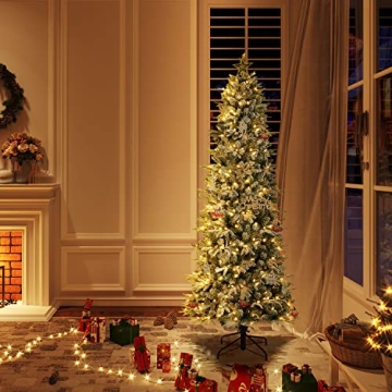 EZCHEER 6FT Pre-lit Snow Flocked Christmas Tree with Lights