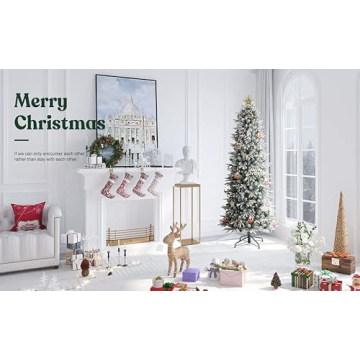 EZCHEER 6FT Pre-lit Snow Flocked Christmas Tree with Lights