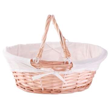 Vintiquewise(TM) QI003055.WF Oval Willow Basket with Double Drop Down Handles