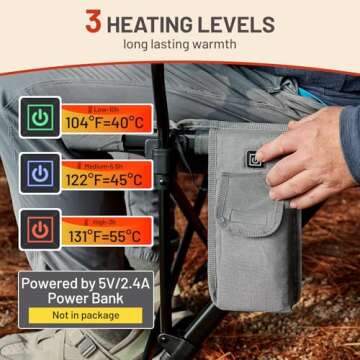 TIMBER RIDGE Oversized Heated Camping Chair for Outdoor Sports, High Back Padded Lawn Chair for Adults, Supports Up to 500lbs with Cup Holder, Side Pocket (Power Bank not Included)