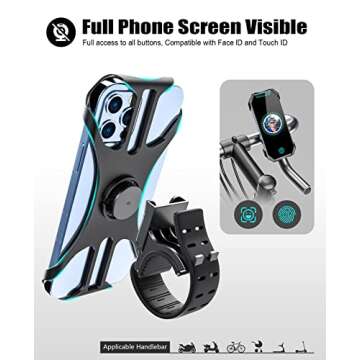 Acrhkoor Bike Phone Holder, 360° Rotatable Adjustable Detachable Motorcycle Phone Mount, Universal Silicone Phone Holder Compatible with iPhone 13 12 11 Pro Max/XR/XS/8/7/6 Plus, Samsung (4.0"-7.0")