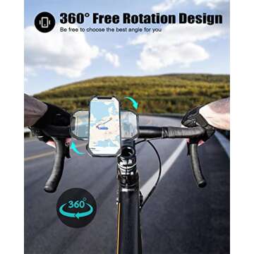 Acrhkoor Bike Phone Holder, 360° Rotatable Adjustable Detachable Motorcycle Phone Mount, Universal Silicone Phone Holder Compatible with iPhone 13 12 11 Pro Max/XR/XS/8/7/6 Plus, Samsung (4.0"-7.0")