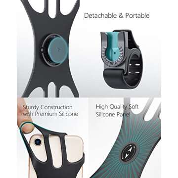 Acrhkoor Bike Phone Holder, 360° Rotatable Adjustable Detachable Motorcycle Phone Mount, Universal Silicone Phone Holder Compatible with iPhone 13 12 11 Pro Max/XR/XS/8/7/6 Plus, Samsung (4.0"-7.0")