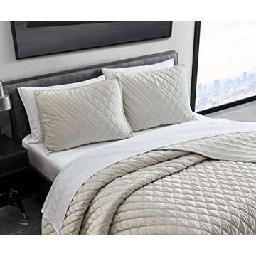 Vera Wang - Queen Quilt Set, Luxurious Velvet Bedding with Matching Shams, Lightweight Home Decor (Diamond Velvet Natural Ivory, Queen)