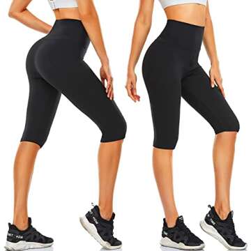 FULLSOFT Women's Knee Length Leggings-High Waisted Capri Pants Biker Shorts for Women Yoga Workout E...