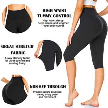 FULLSOFT Women's Knee Length Leggings-High Waisted Capri Pants Biker Shorts for Women Yoga Workout Exercise Short Casual Summer(3 Pack Capri Biack,Black,Black,Small-Medium)