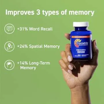 CocoaVia Memory+ Brain Supplement, Clinically Proven Memory and Brain Booster, Plant Based Supplement, Sugar Free, Gluten Free, Vegan, 750 mg Cocoa Flavanols Capsules, 30 Day Supply