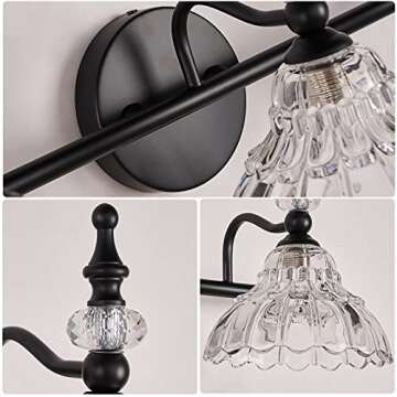 HDDFL Bathroom Vanity Lights Bathroom Light Fixtures Over Mirror Matte Black 3 Lights Vanity Lighting Fixture Modern Wall Sconces Wall Light for Bedroom Dressing Room Living Room