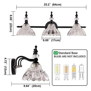 HDDFL Bathroom Vanity Lights Bathroom Light Fixtures Over Mirror Matte Black 3 Lights Vanity Lighting Fixture Modern Wall Sconces Wall Light for Bedroom Dressing Room Living Room