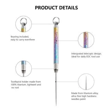 SanThree Titanium Toothpick EDC Tool, Portable Reusable Metal Toothpicks Gifts for Women Men Girlfriend Boyfriend, Multicolor