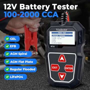 Visdector BT10 Car Battery Tester 12V 100-2000 CCA Digital Battery Load Tester, Automotive Alternato...