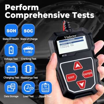 Visdector BT10 Car Battery Tester 12V 100-2000 CCA Digital Battery Load Tester, Automotive Alternator Starter Tester, Auto Battery Analyzer for Car, SUV, Light Truck, Boat